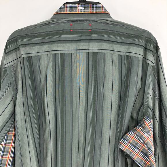 RENTRAYAGE Womens Upcycled Shirt XL Stripes Green Button Up Long Sleeve NWOT - Picture 4 of 6